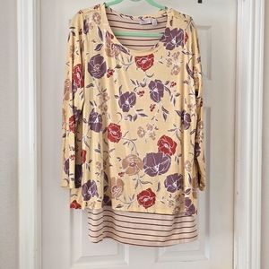 Women's Brand New Lori Goldstein/LOGO 2 Piece Tunic. Floral and Stripe. Size 1X